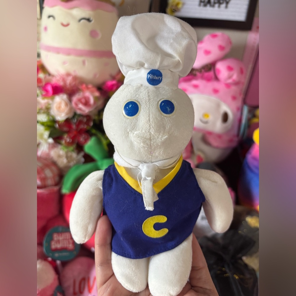 Vintage Pillsbury Doughboy Plush with Blue & Yellow Outfit